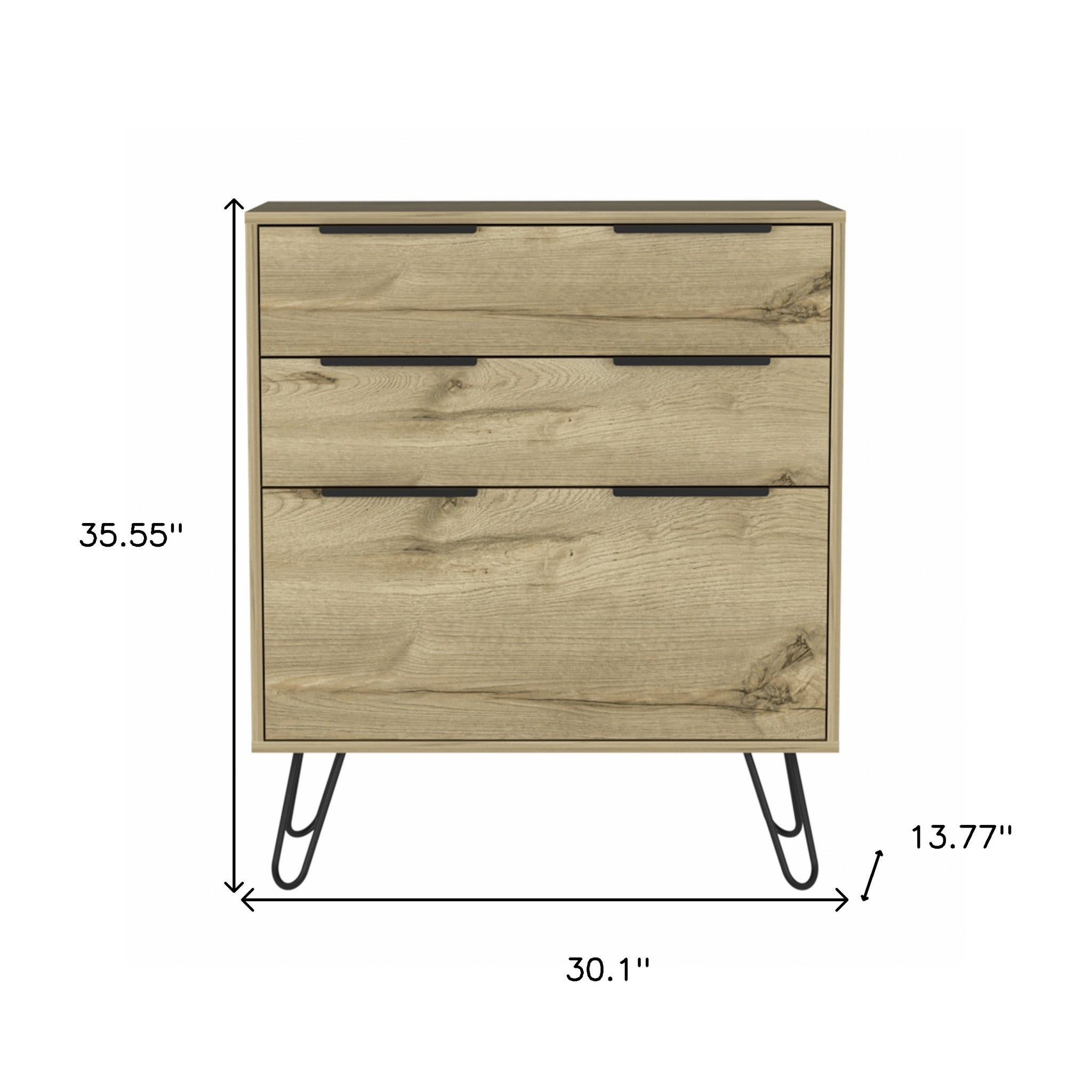 30" Brown And Black Wood Three Drawer Dresser