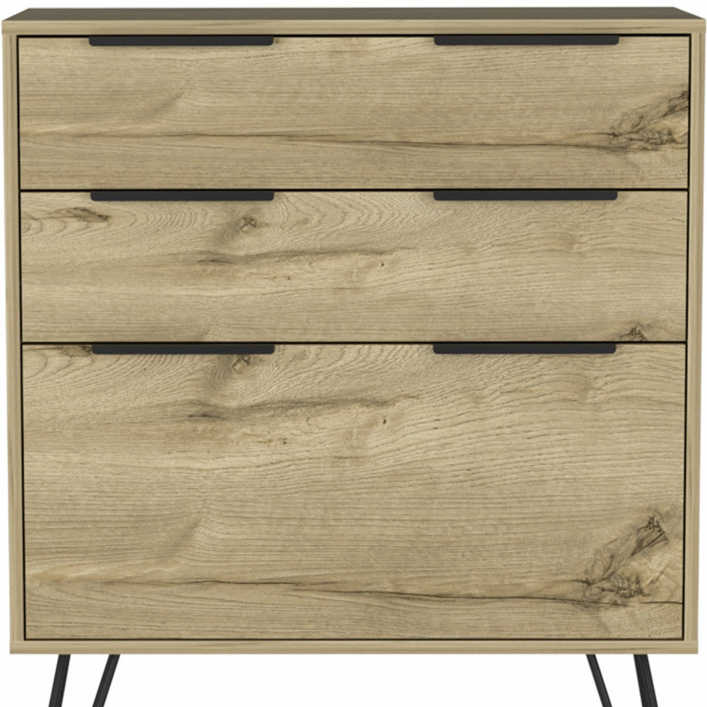 30" Brown And Black Wood Three Drawer Dresser