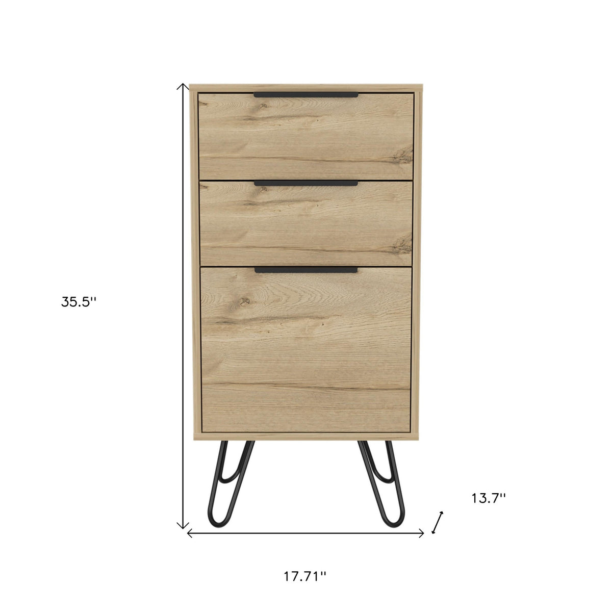 18" Brown And Black Wood Three Drawer Dresser