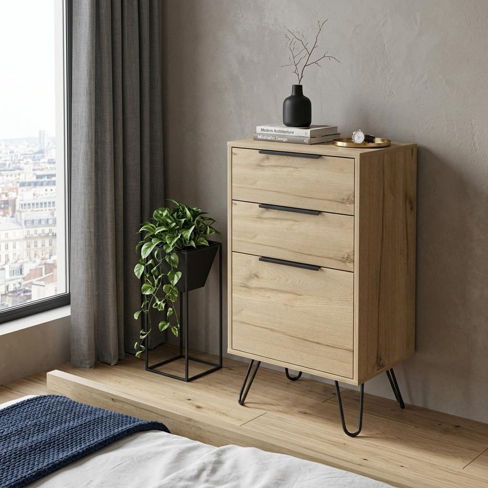 18" Brown And Black Wood Three Drawer Dresser