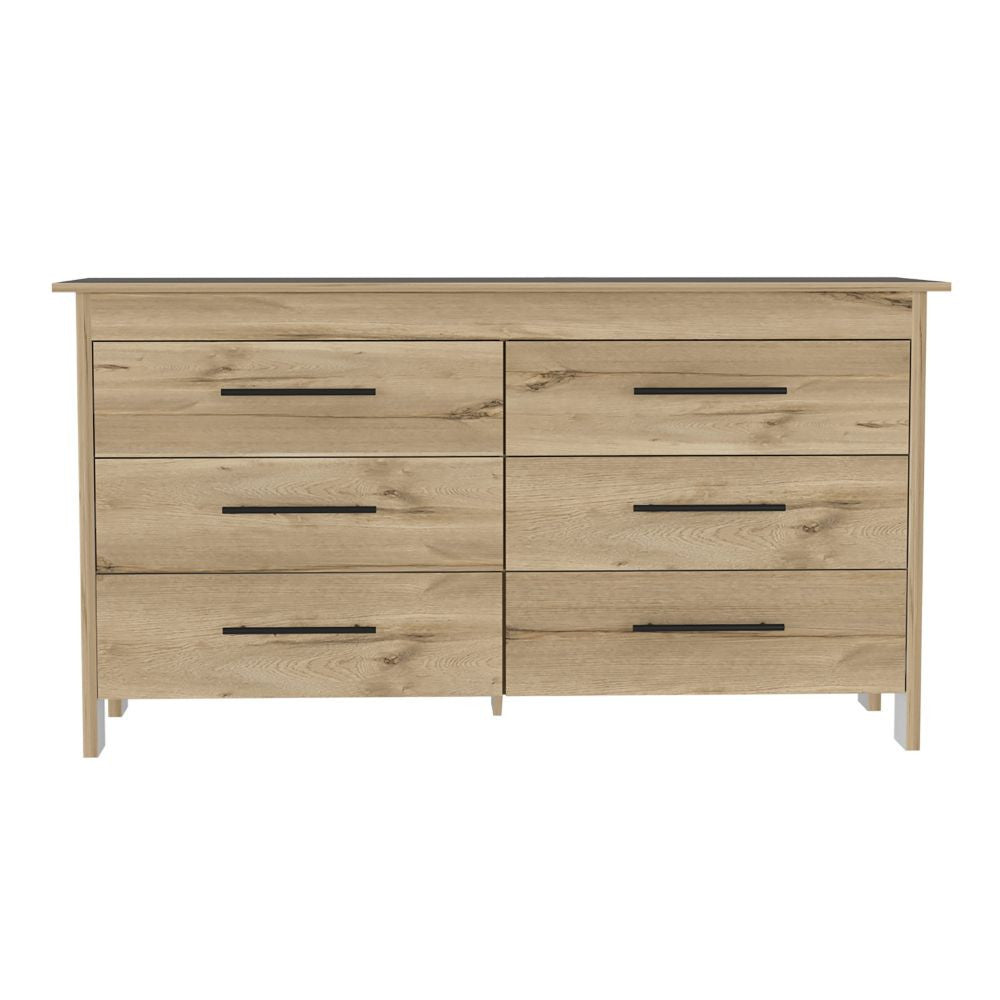 59" Light Oak And White Manufactured Wood Four Drawer Double Dresser