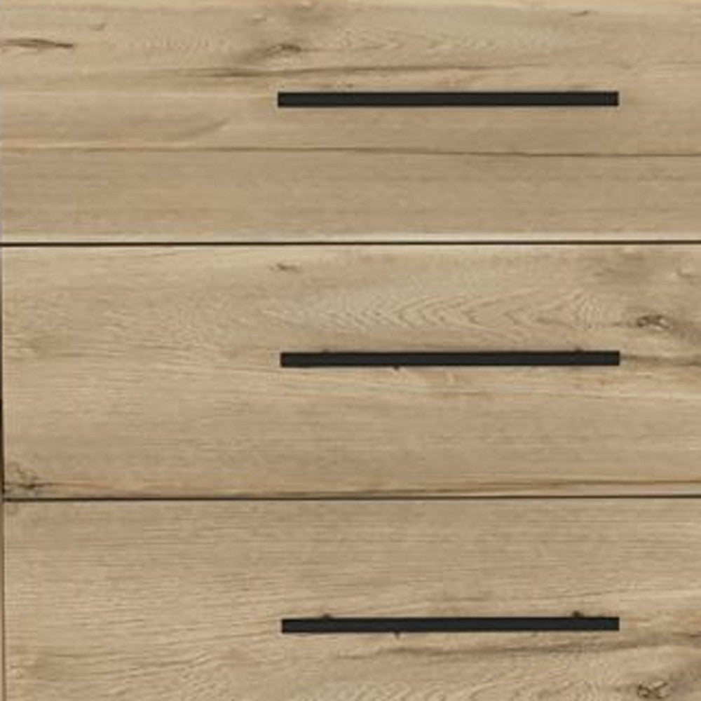 59" Natural And Black Wood Six Drawer Double Dresser