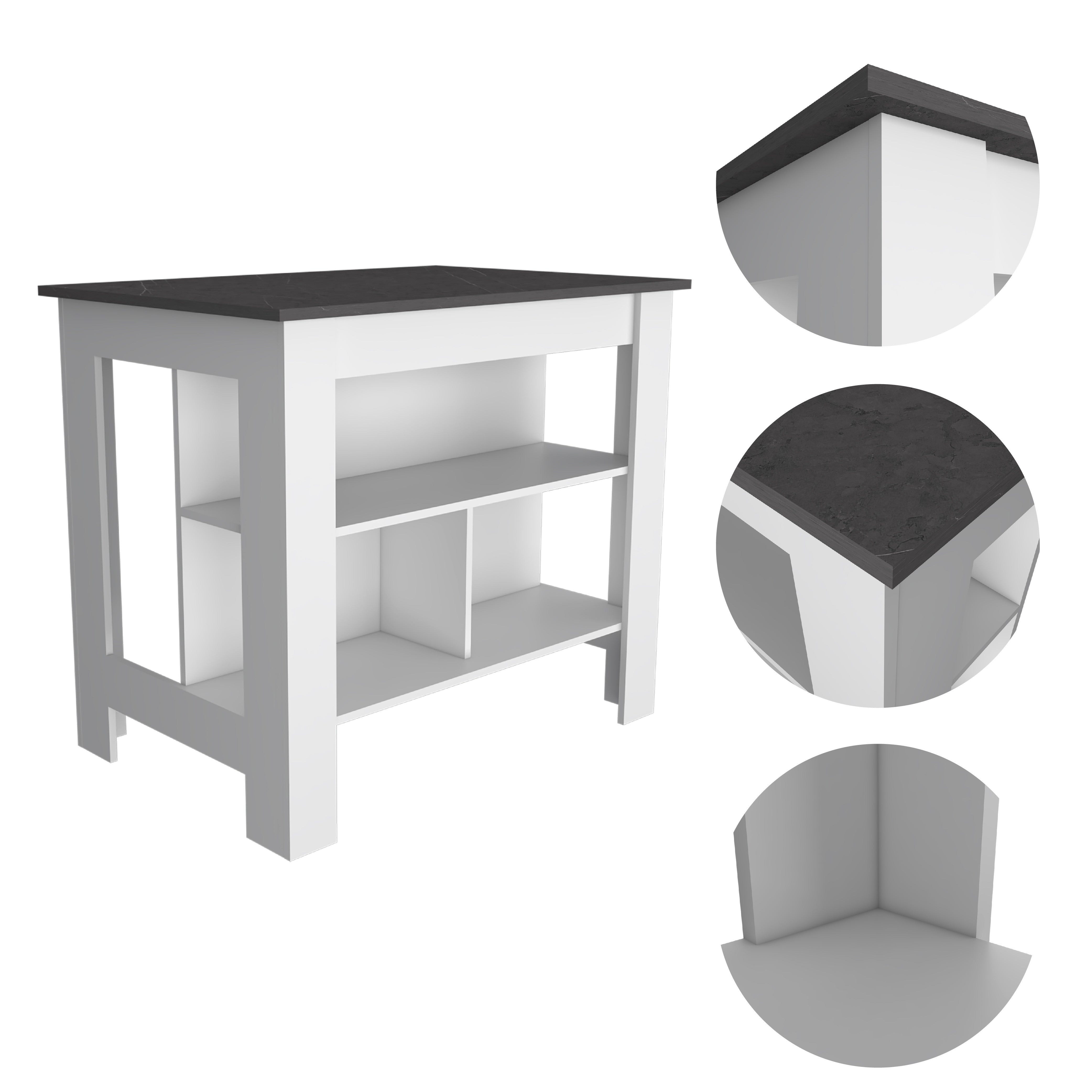 41" Black and White Wood Kitchen Island With Storage