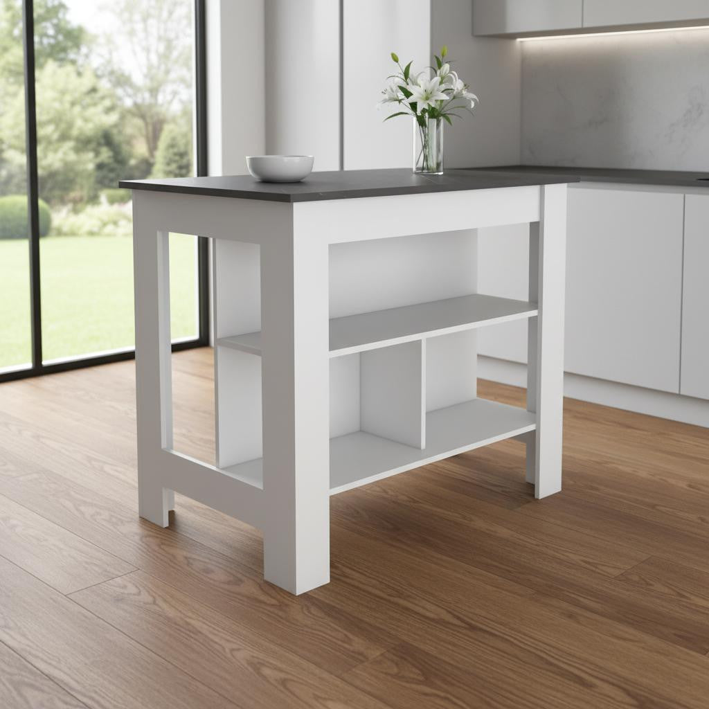 41" Black and White Wood Kitchen Island With Storage