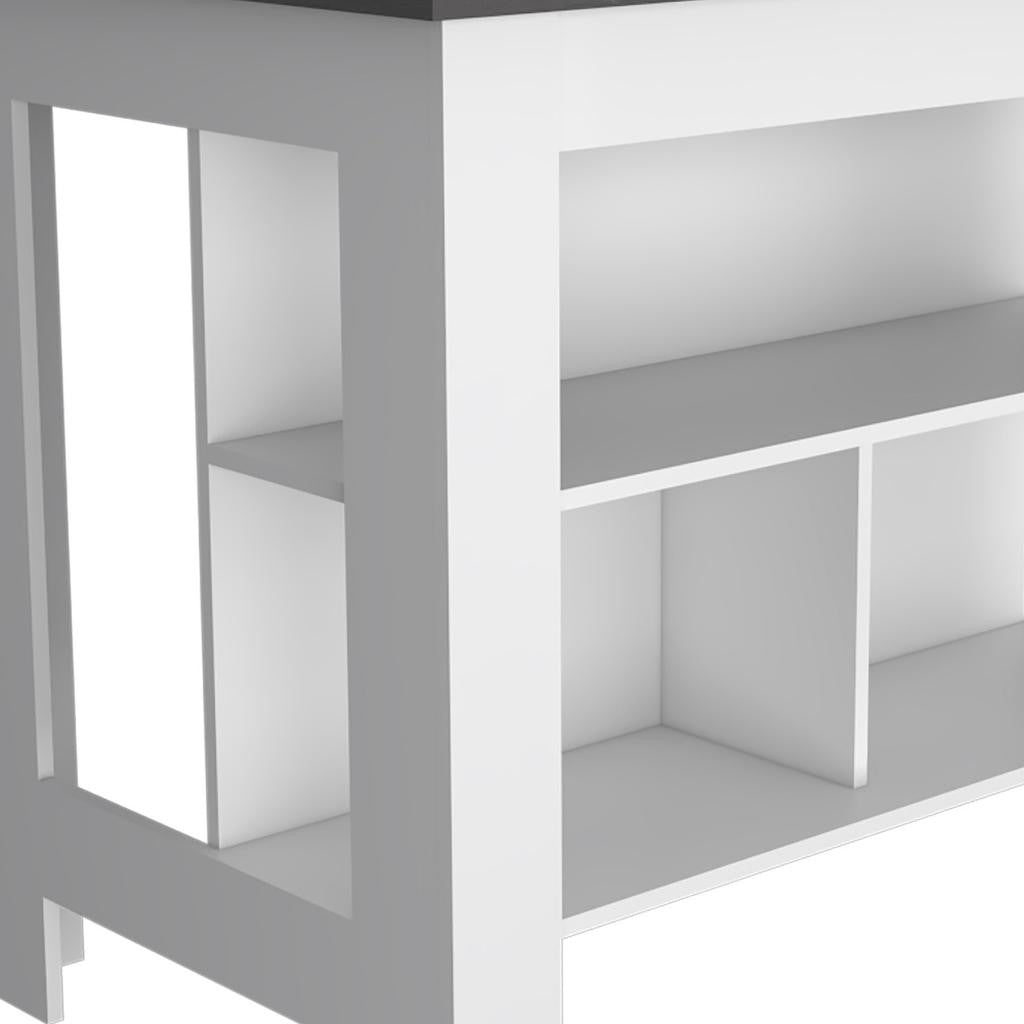 41" Black and White Wood Kitchen Island With Storage