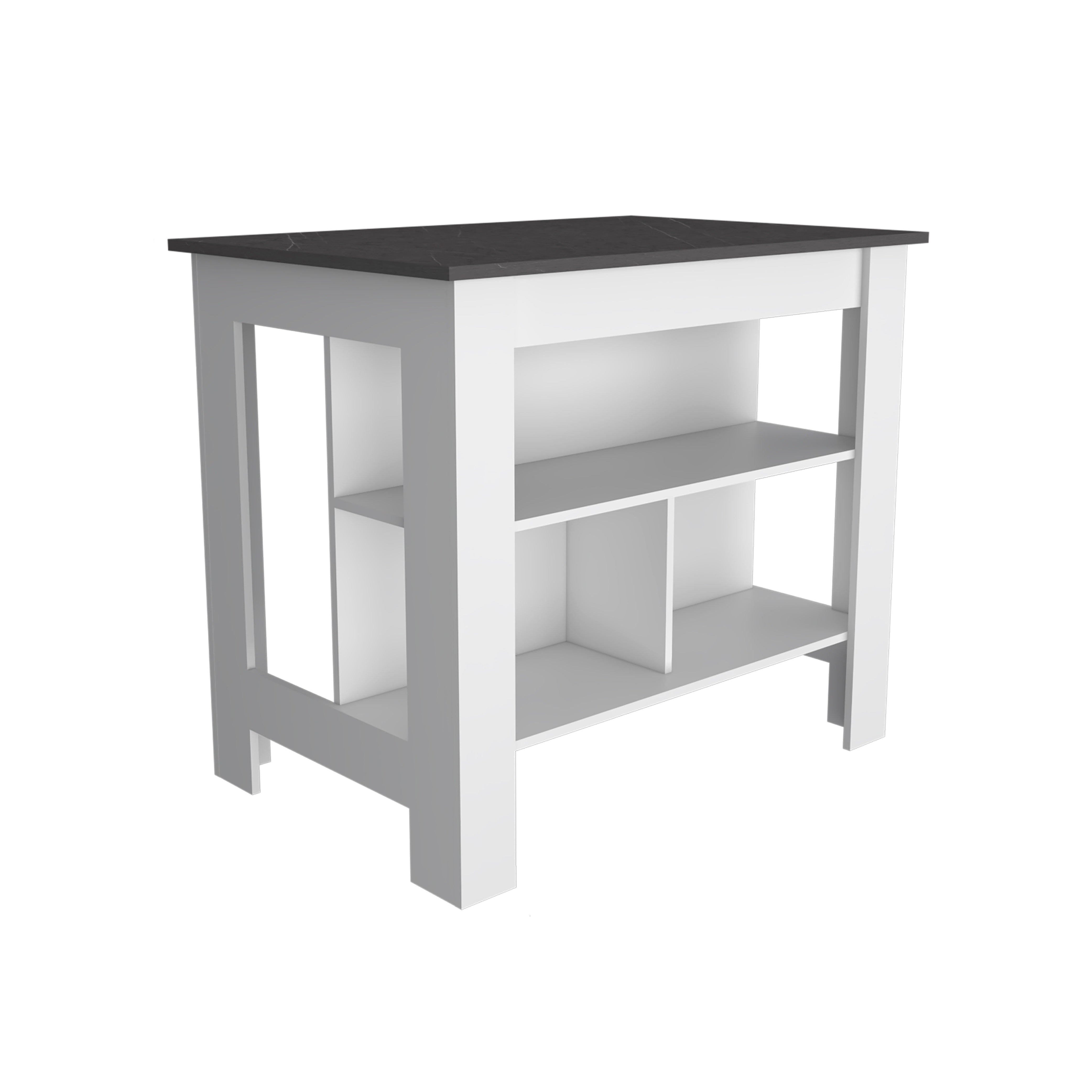 41" Black and White Wood Kitchen Island With Storage