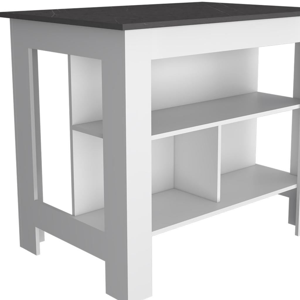 41" Black and White Wood Kitchen Island With Storage