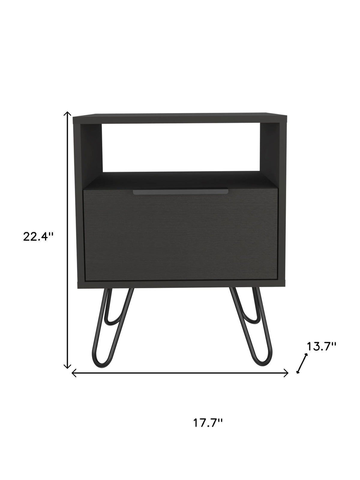 22" Black Wood One Drawer Nightstand