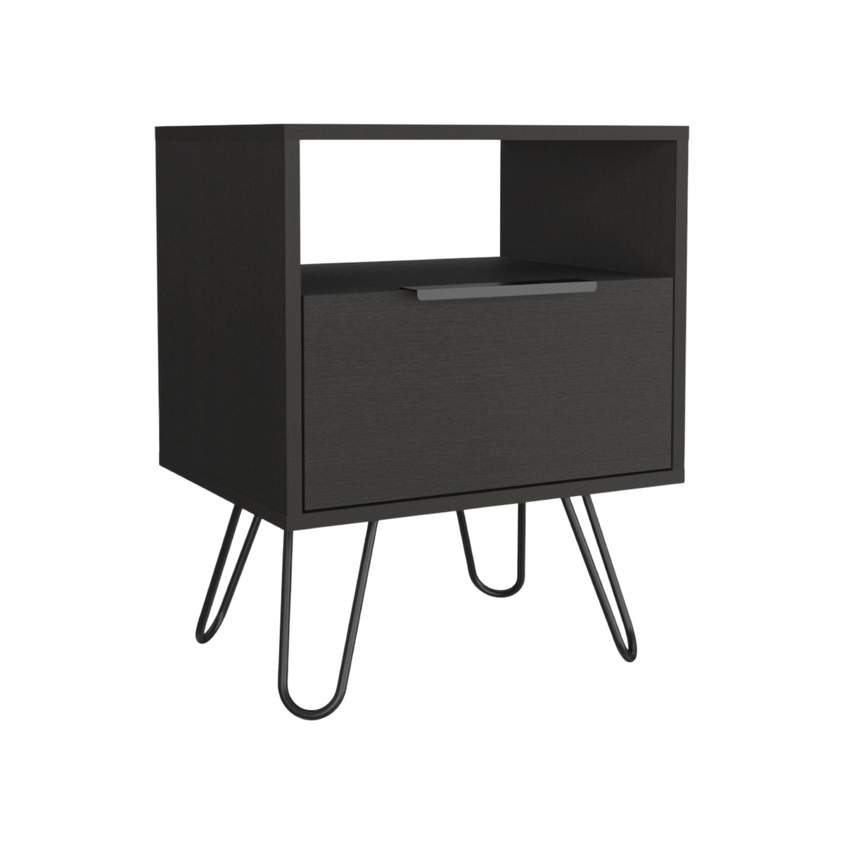 22" Black Wood One Drawer Nightstand