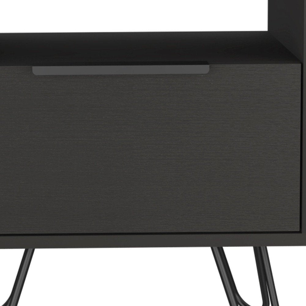 22" Black Wood One Drawer Nightstand