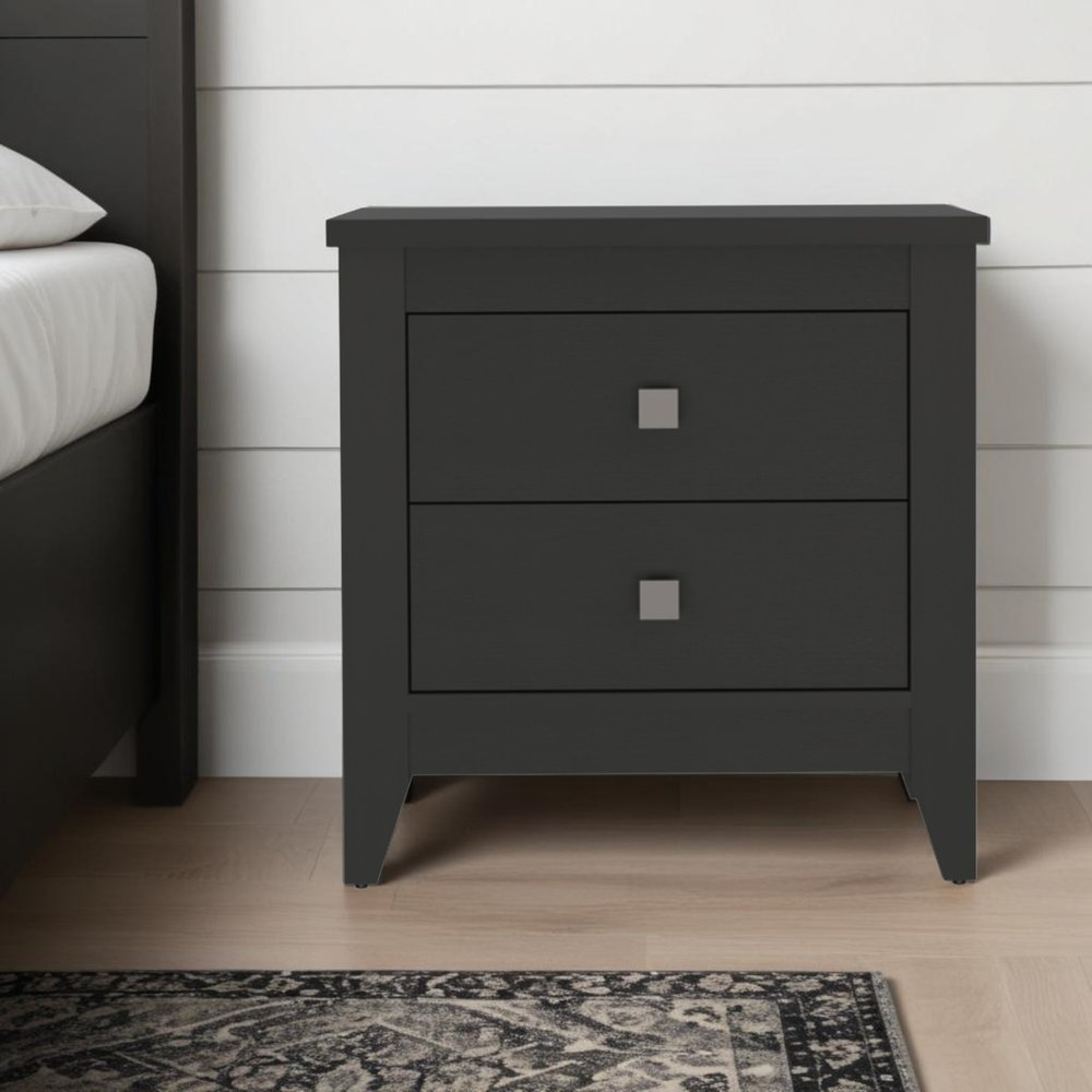 24" Black Wood Two Drawer Nightstand