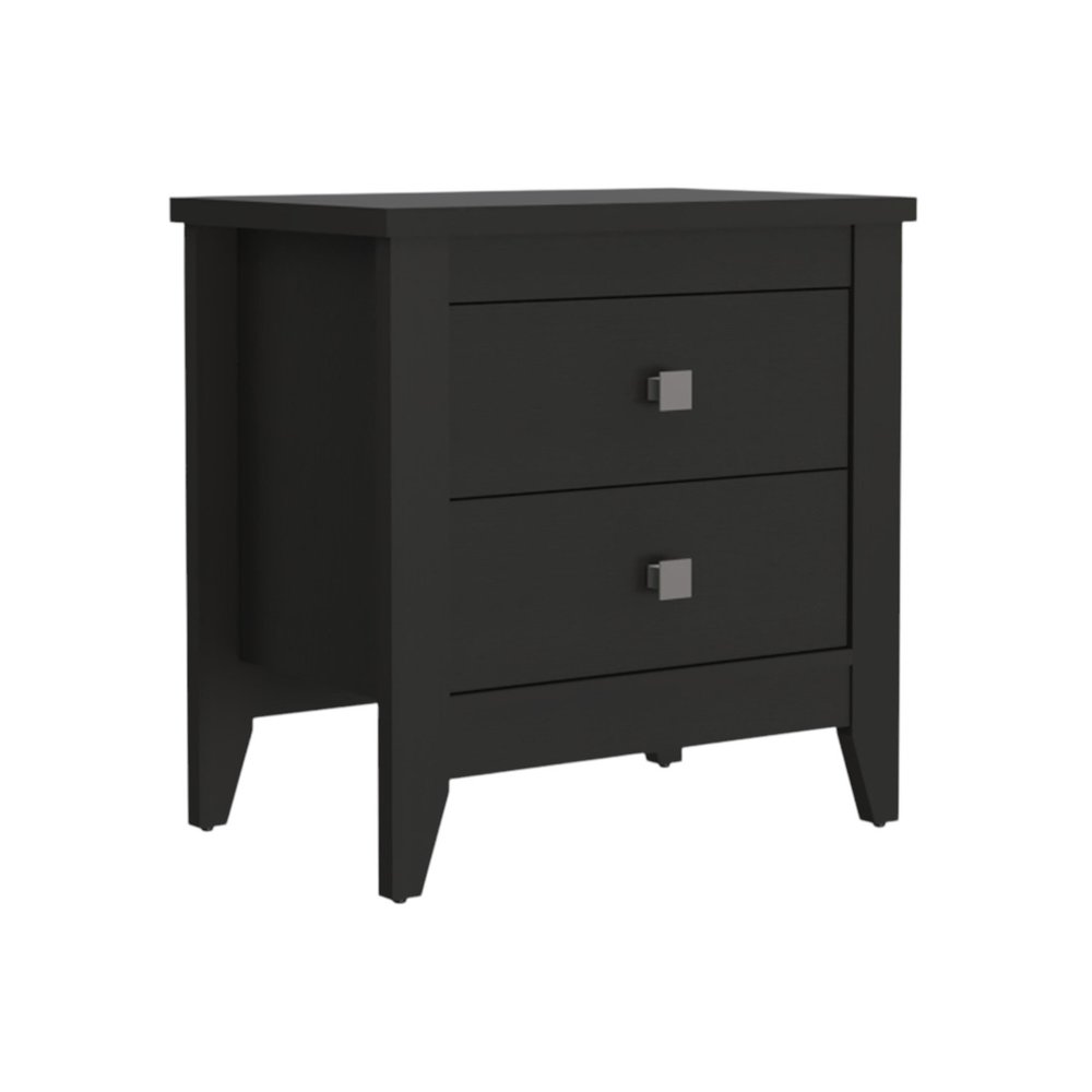 24" Black Wood Two Drawer Nightstand