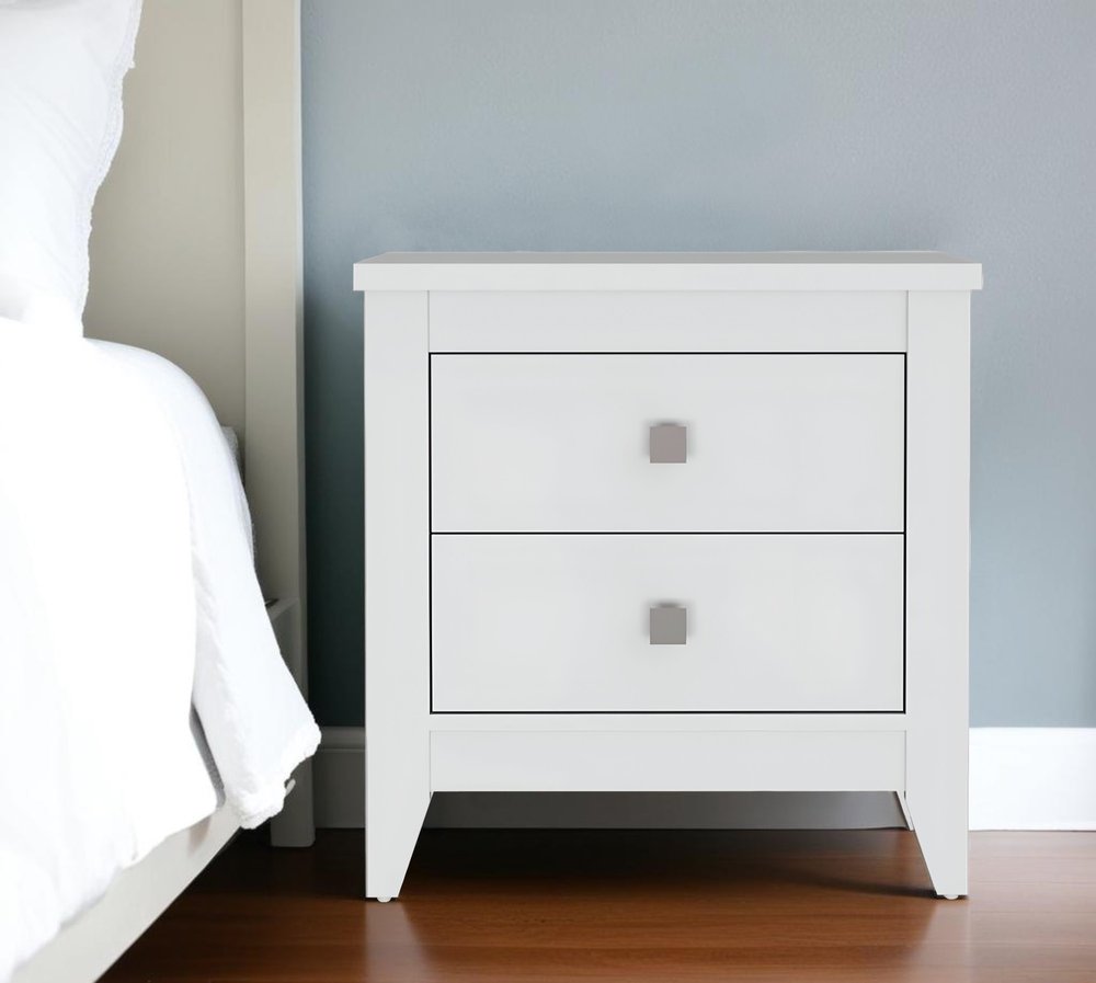 24" White Wood Two Drawer Nightstand