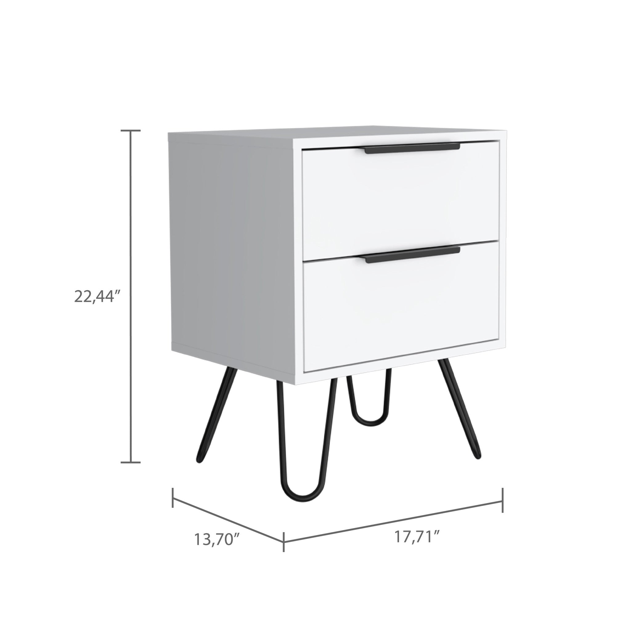 22" White Two Drawer Nightstand