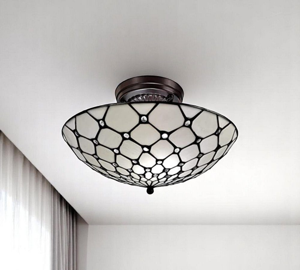 Black And White Unique Statement Two Light Glass Dimmable Chandelier With Black And White Shades