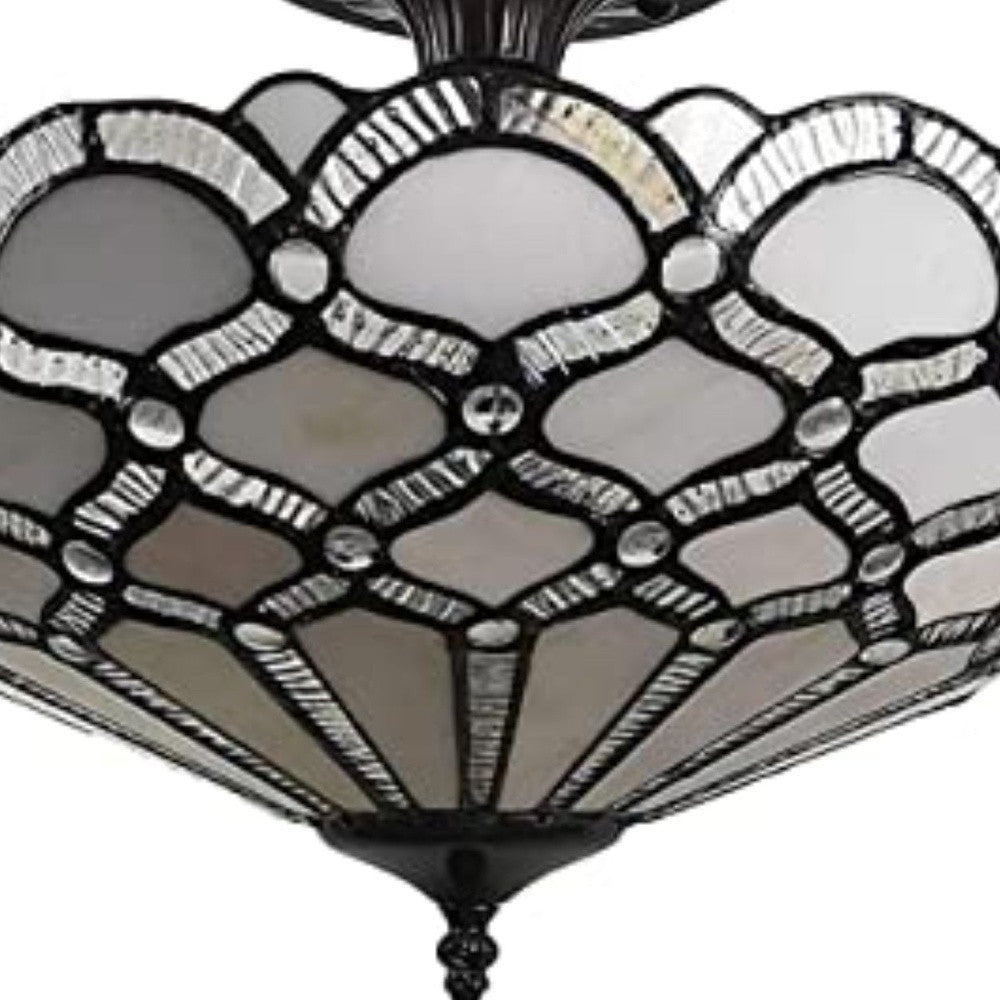 Black and Gray Two Light Tiffany Style Semi Flush Dimmable Ceiling LIght