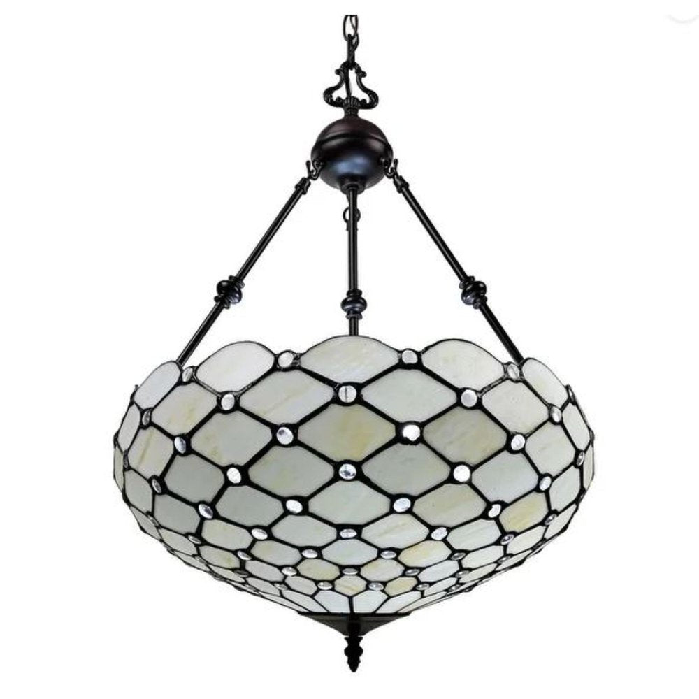 Black And White Unique Statement Three Light Glass Dimmable Chandelier With Black And White Shades