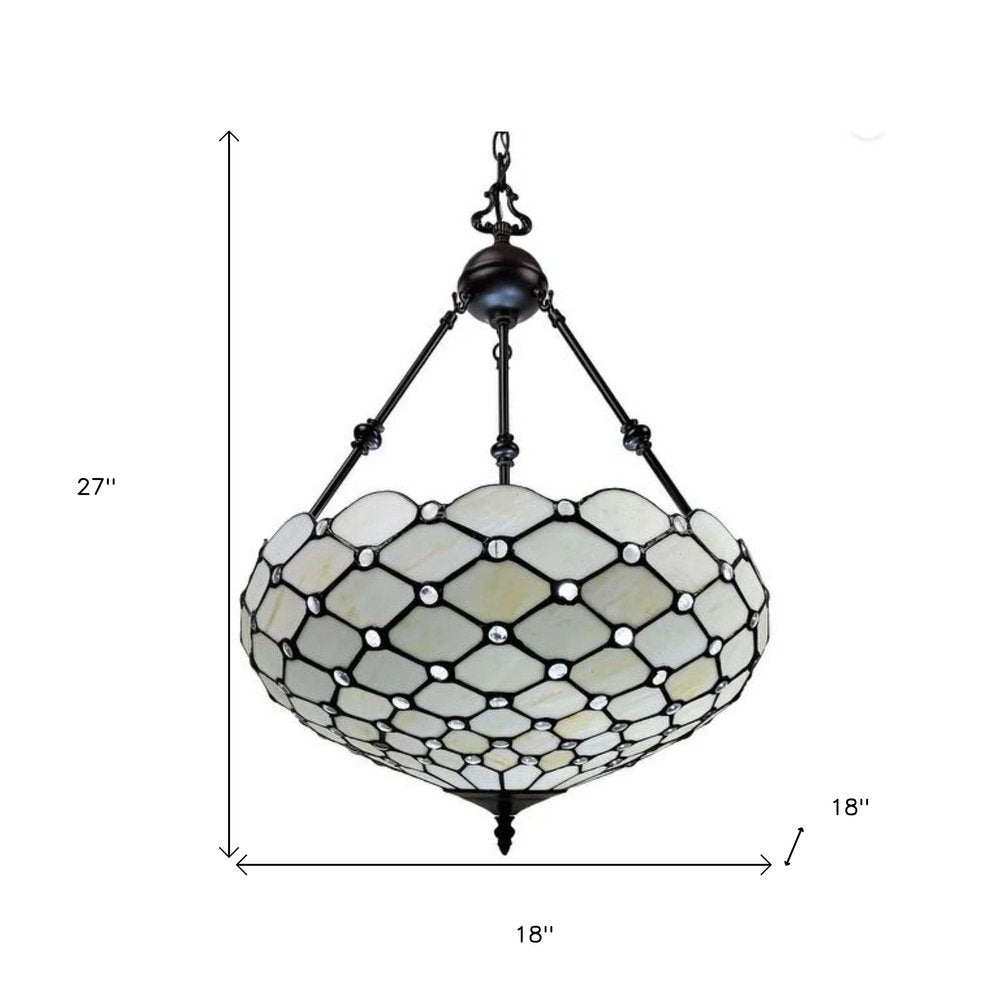 Black And White Unique Statement Three Light Glass Dimmable Chandelier With Black And White Shades
