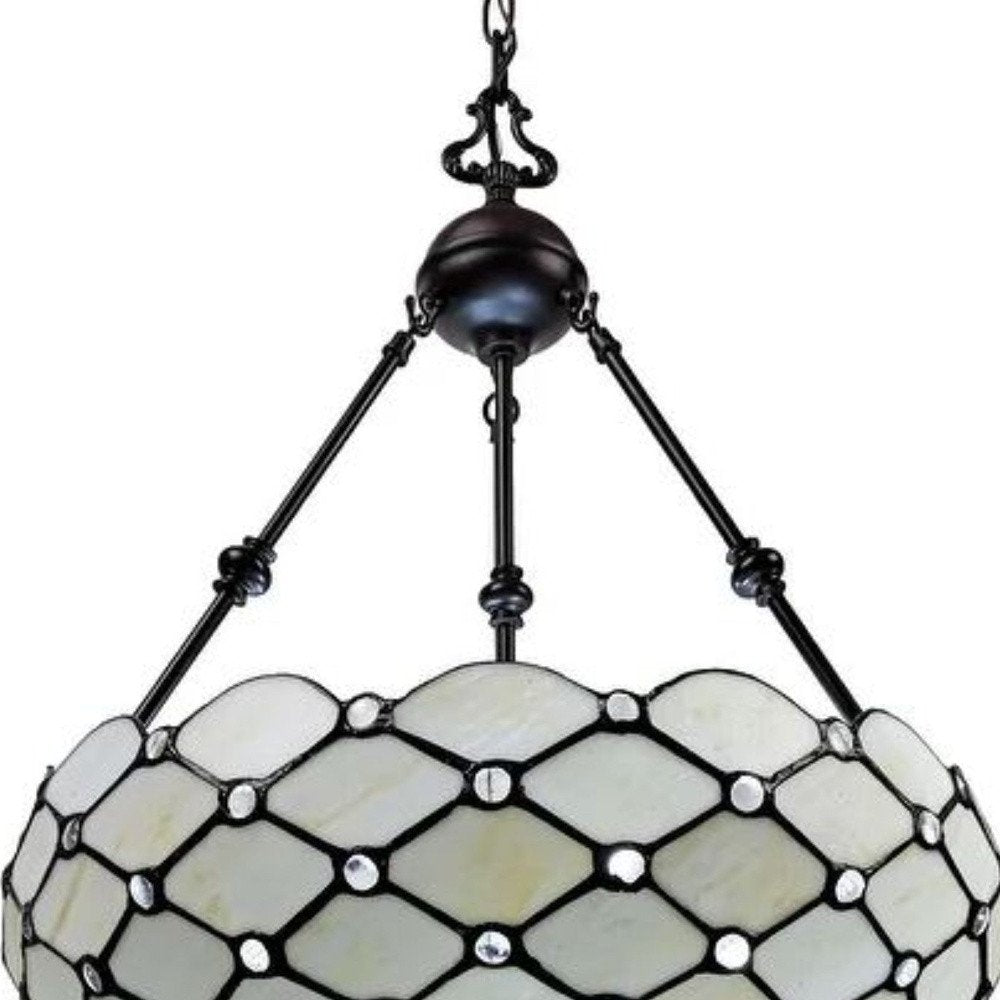 Black And White Unique Statement Three Light Glass Dimmable Chandelier With Black And White Shades