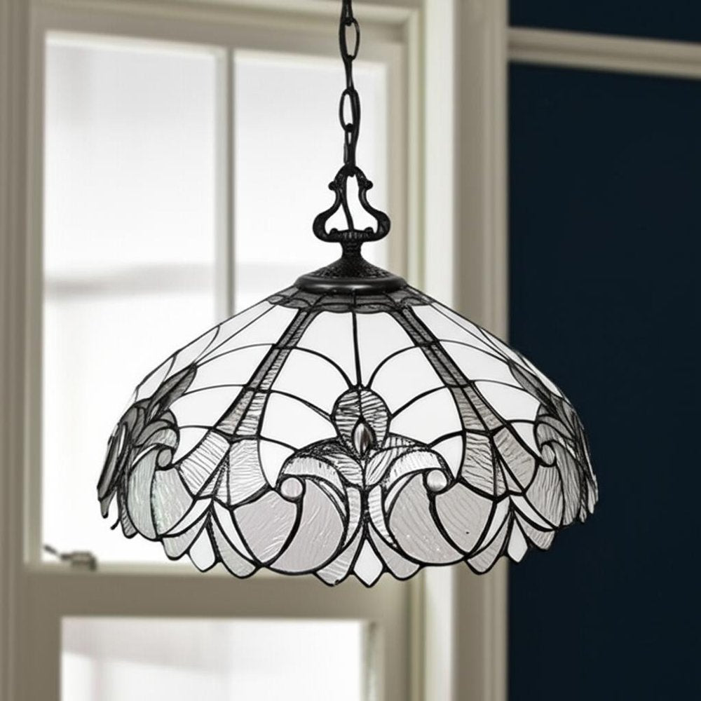 Black And White Unique Statement Two Light Glass Dimmable Chandelier With Black And White Shades