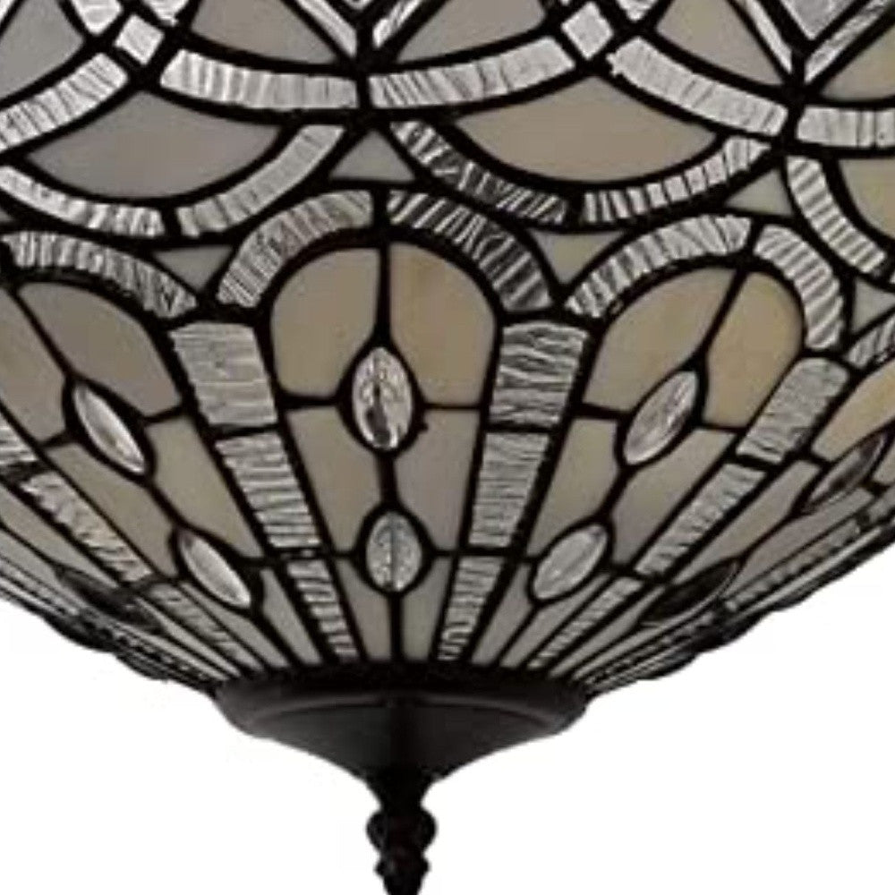 Black and Gray Tiffany Style Two Light Glass Dimmable Semi Flush Ceiling Light