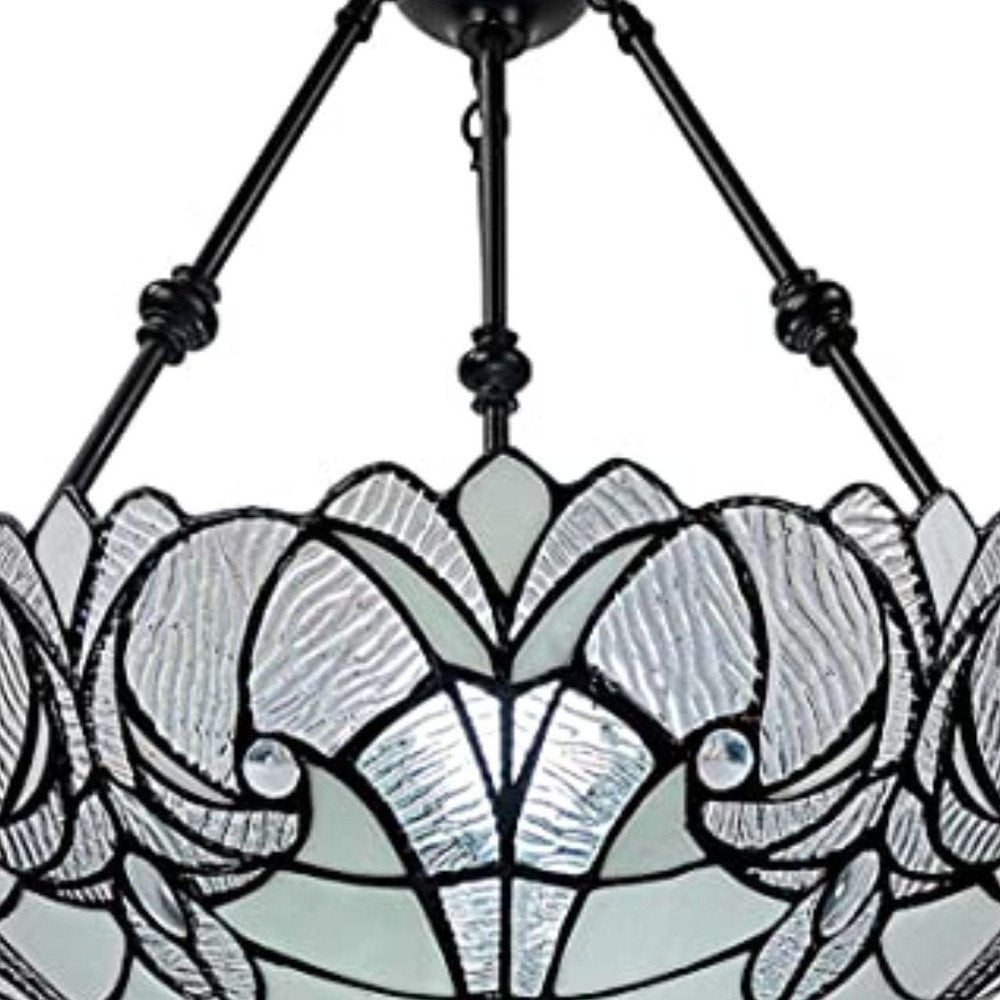 Black And White Unique Statement Two Light Glass Dimmable Chandelier With Black And White Shades