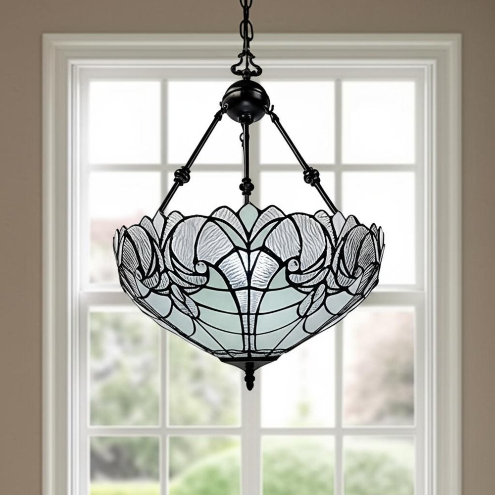 Black And White Unique Statement Two Light Glass Dimmable Chandelier With Black And White Shades