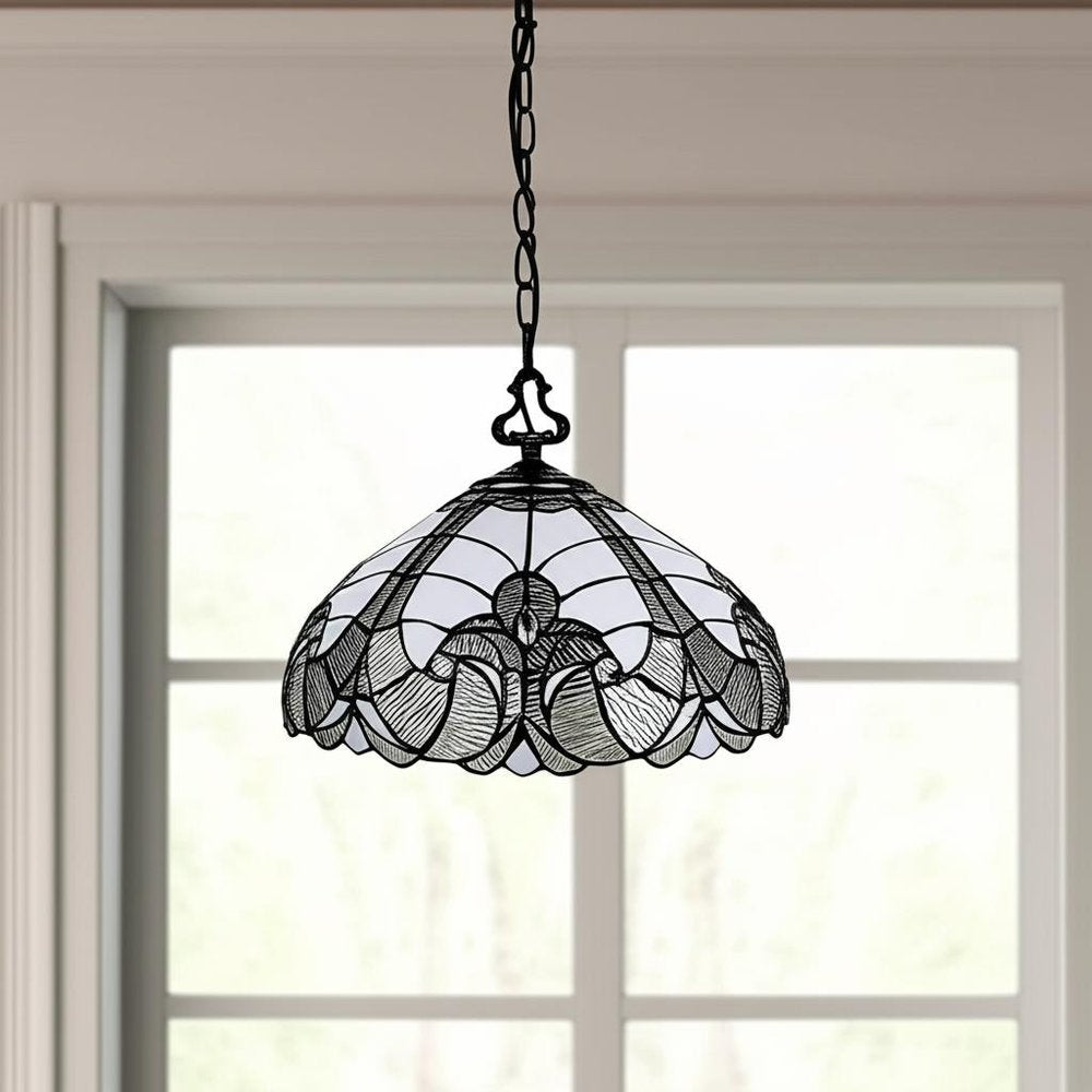 Black And White Unique Statement Two Light Glass Dimmable Chandelier With Black And White Shades