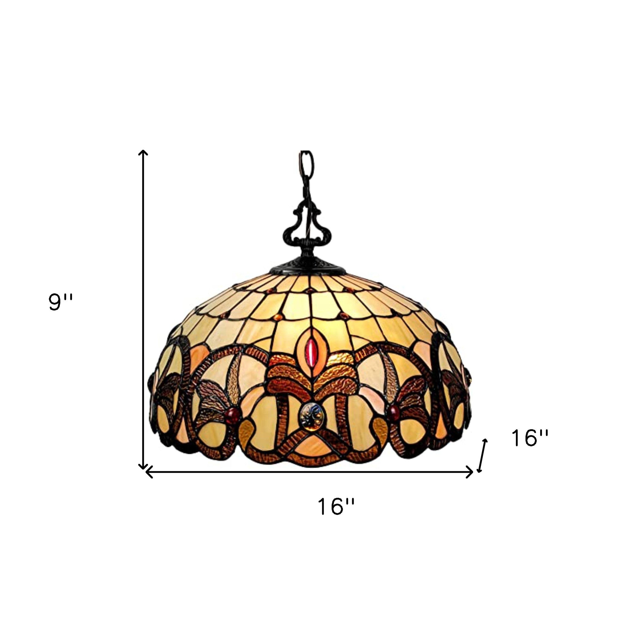 16" Tiffany Style Stained Glass Two Light Glass Dimmable Ceiling Light