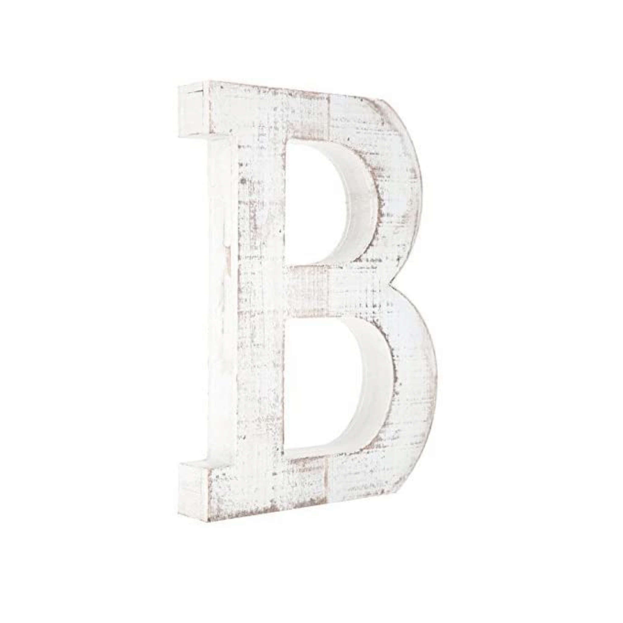 16" Distressed White Wash Wooden Initial Letter B Sculpture