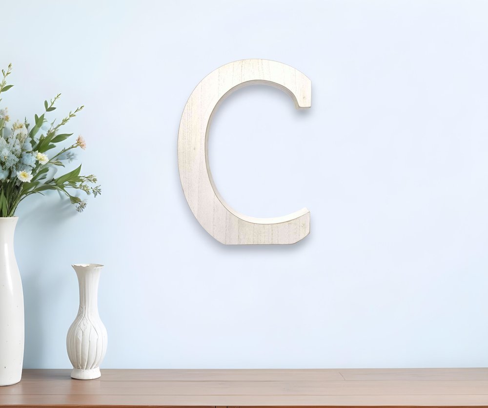 16" White Distressed Wood Letter C Tabletop Sculpture