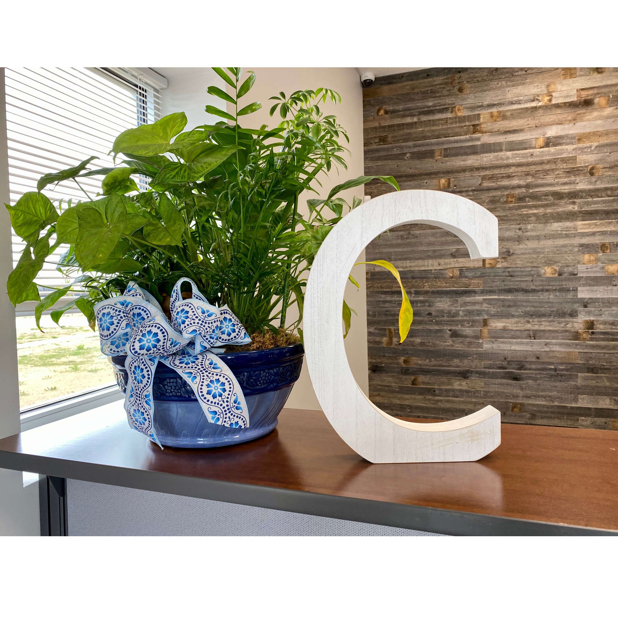 16" White Distressed Wood Letter C Tabletop Sculpture