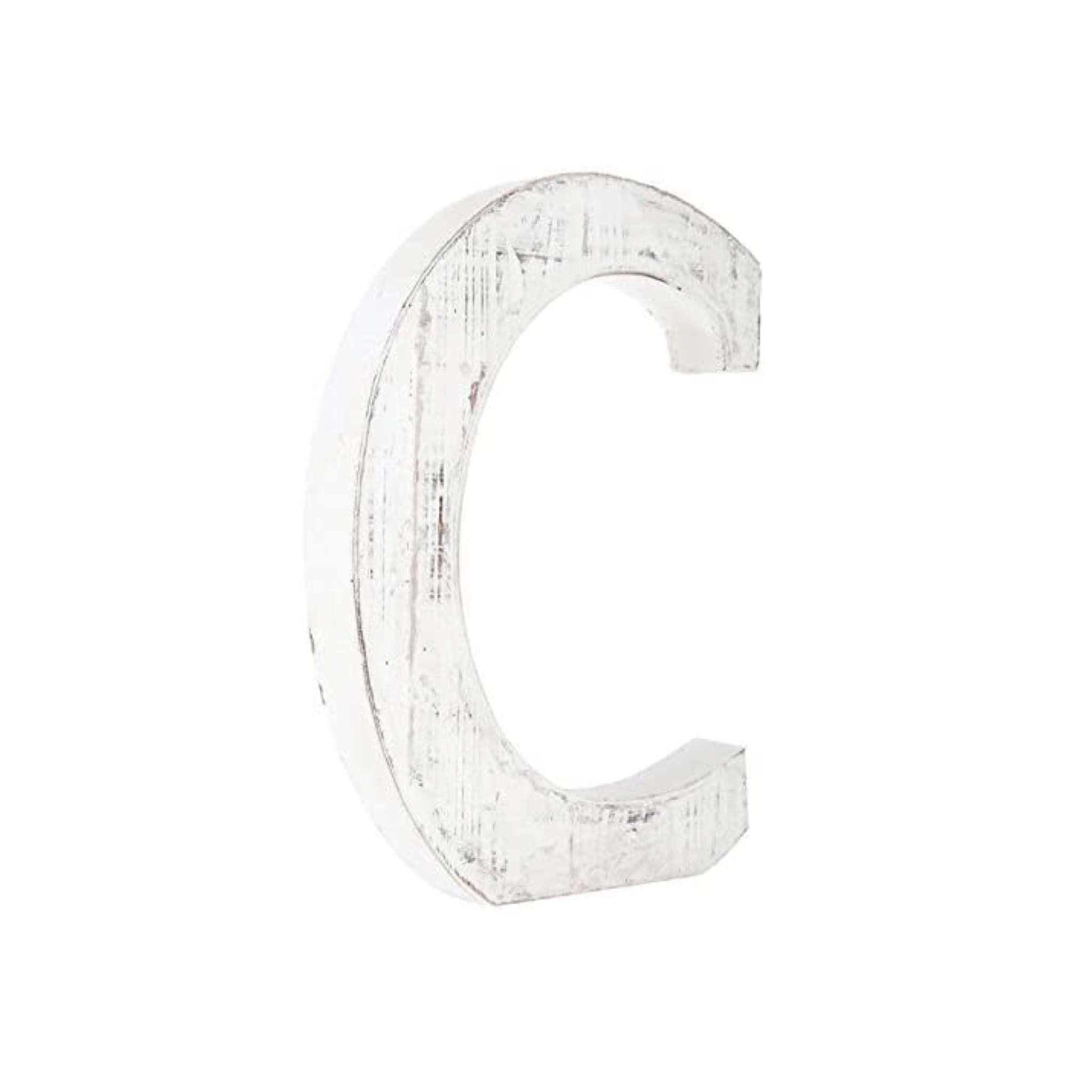 16" White Distressed Wood Letter C Tabletop Sculpture