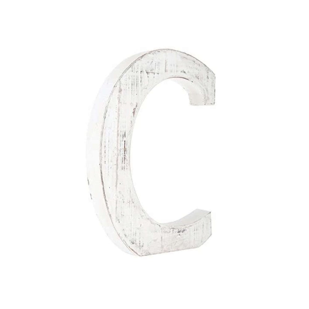16" White Distressed Wood Letter C Tabletop Sculpture