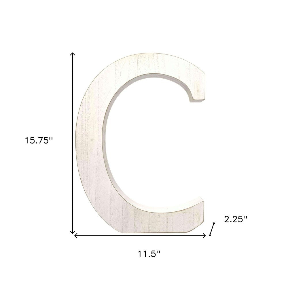 16" White Distressed Wood Letter C Tabletop Sculpture