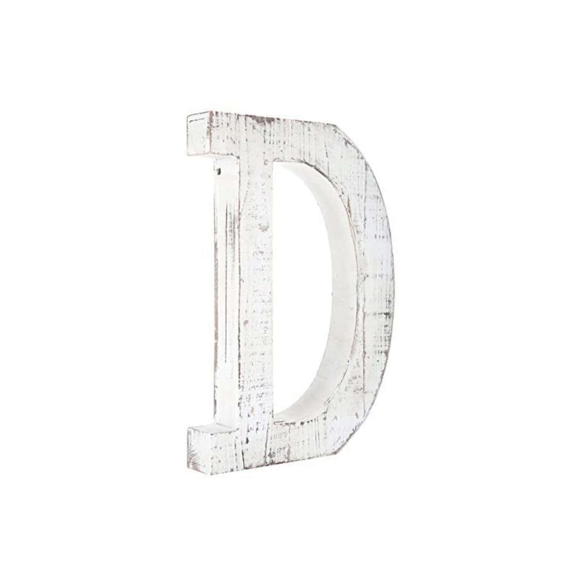 16" Distressed White Wash Wooden Initial Letter D Sculpture