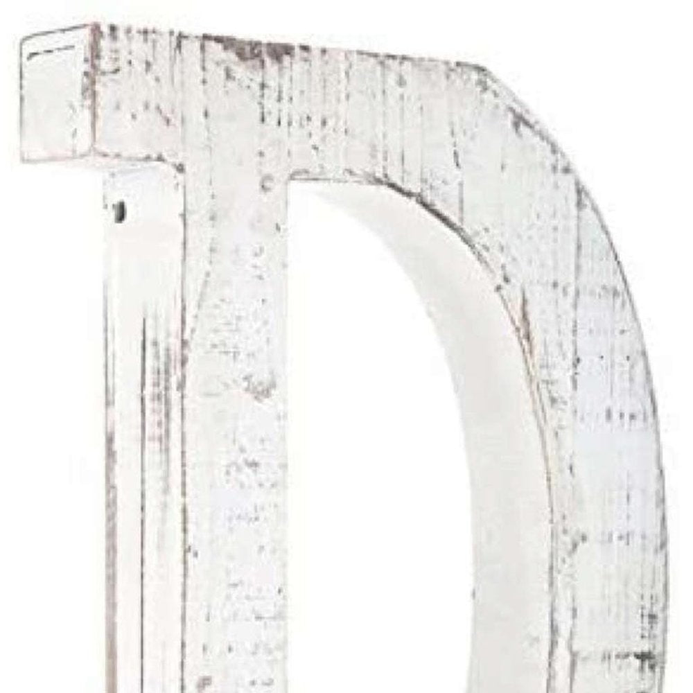 16" Distressed White Wash Wooden Initial Letter D Sculpture