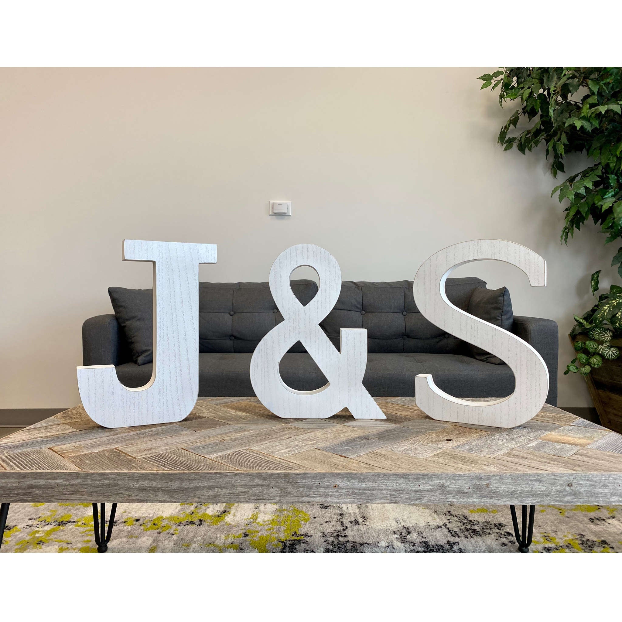 16" Distressed White Wash Wooden Initial Letter F Sculpture