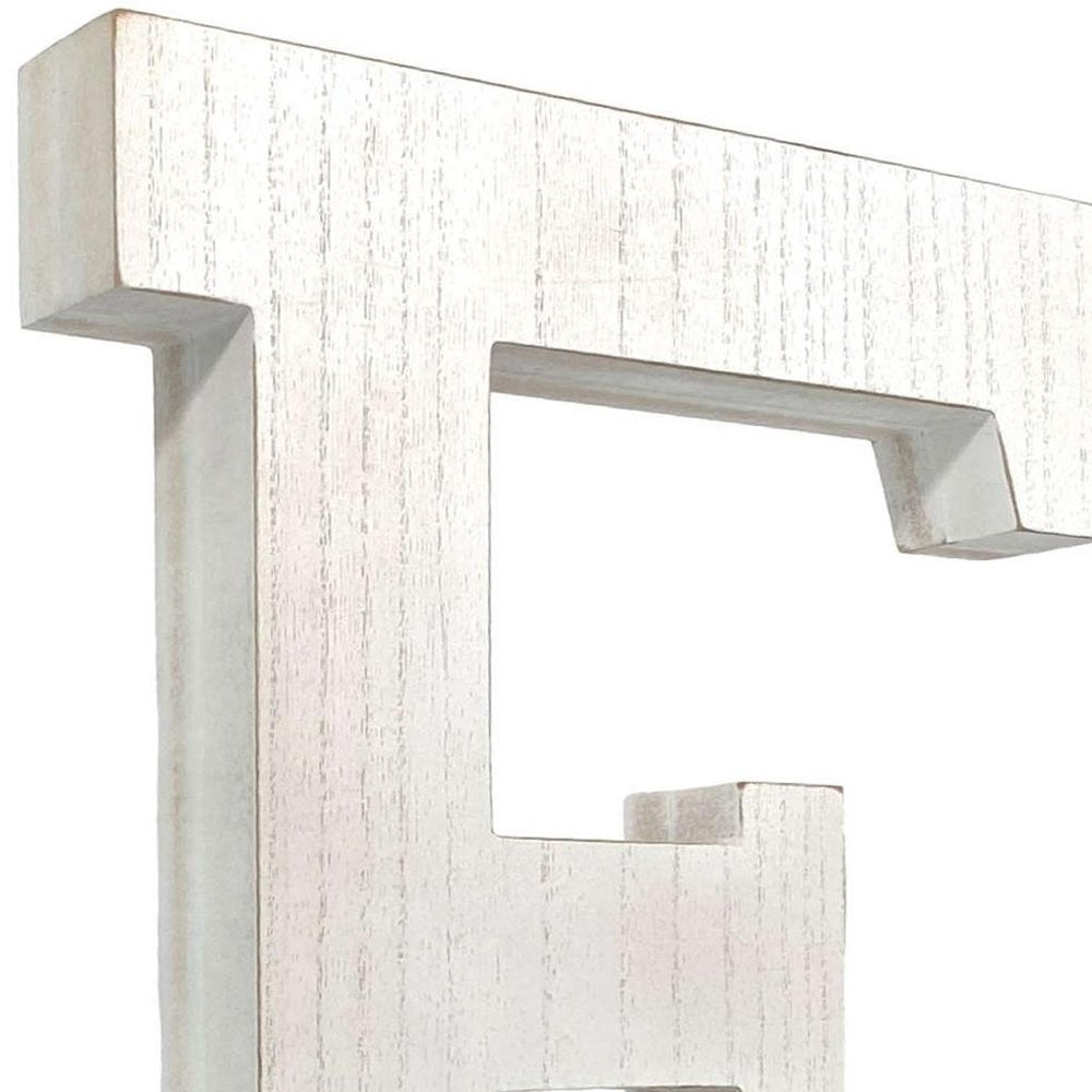 16" Distressed White Wash Wooden Initial Letter F Sculpture