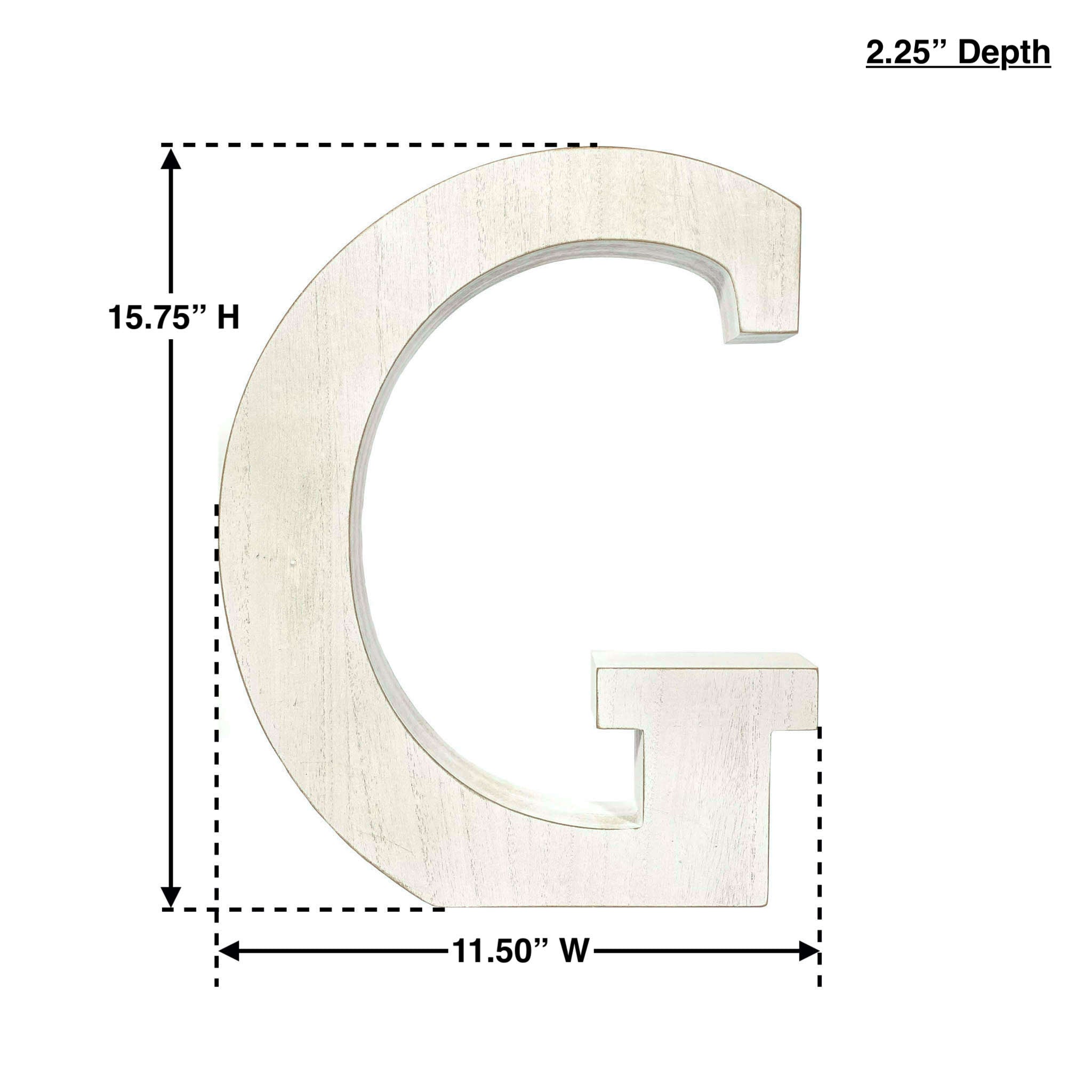 16" Distressed White Wash Wooden Initial Letter G Sculpture