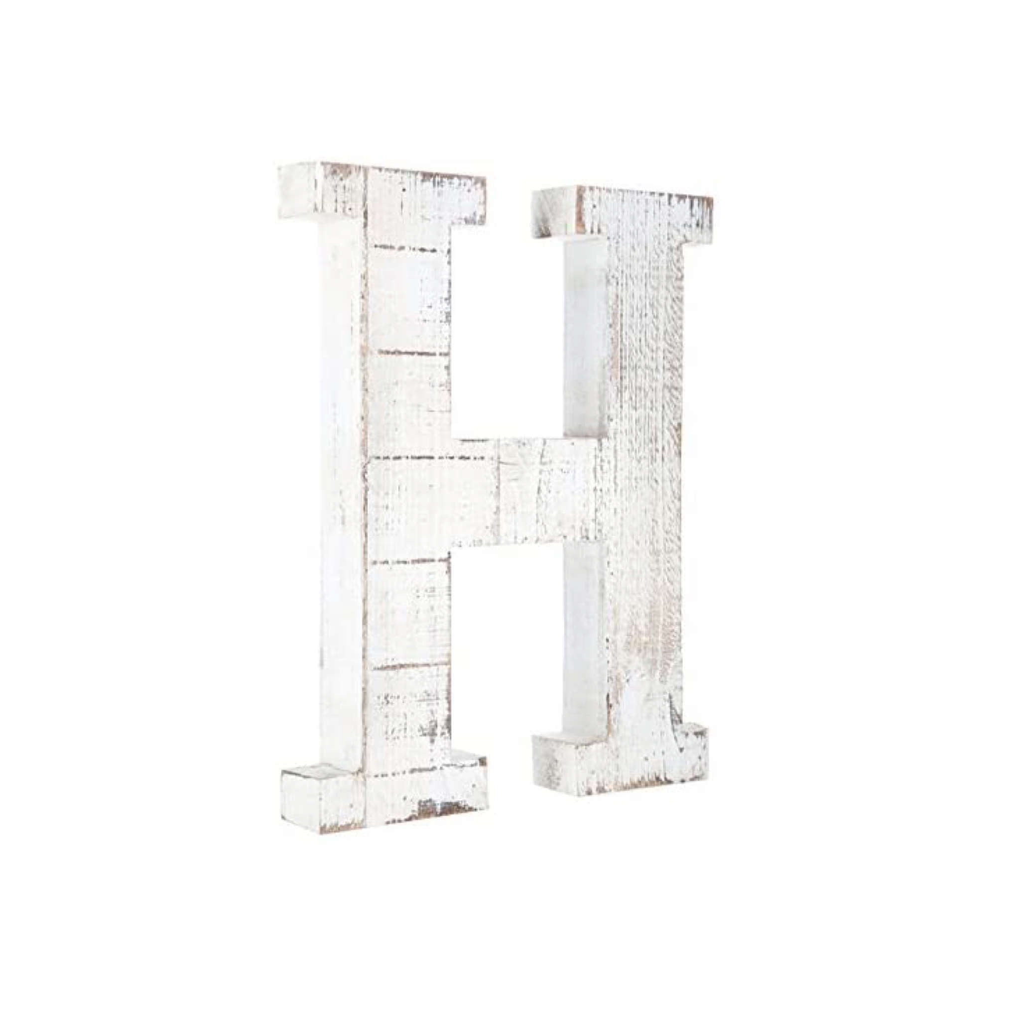 16" Distressed White Wash Wooden Initial Letter H Sculpture