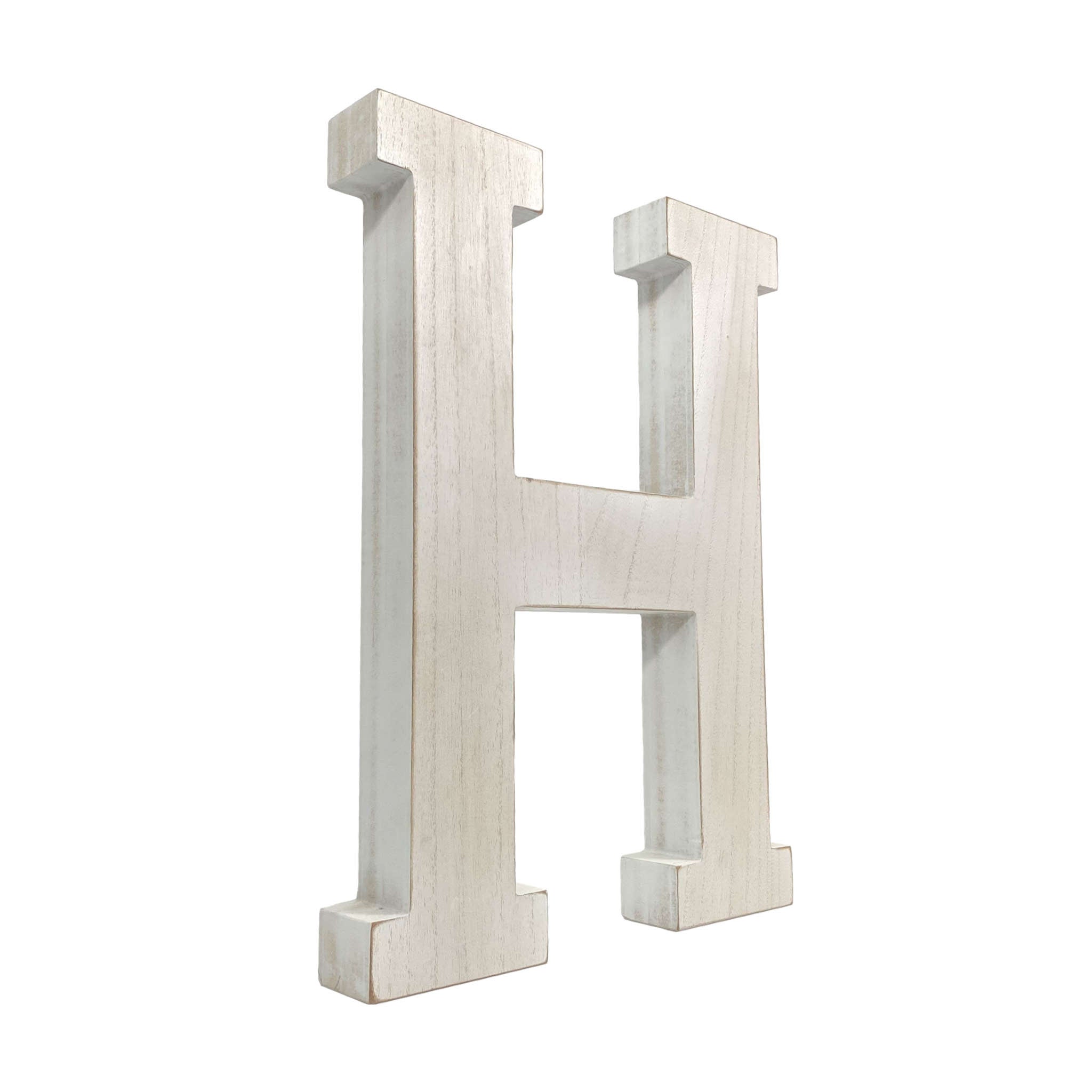 16" Distressed White Wash Wooden Initial Letter H Sculpture