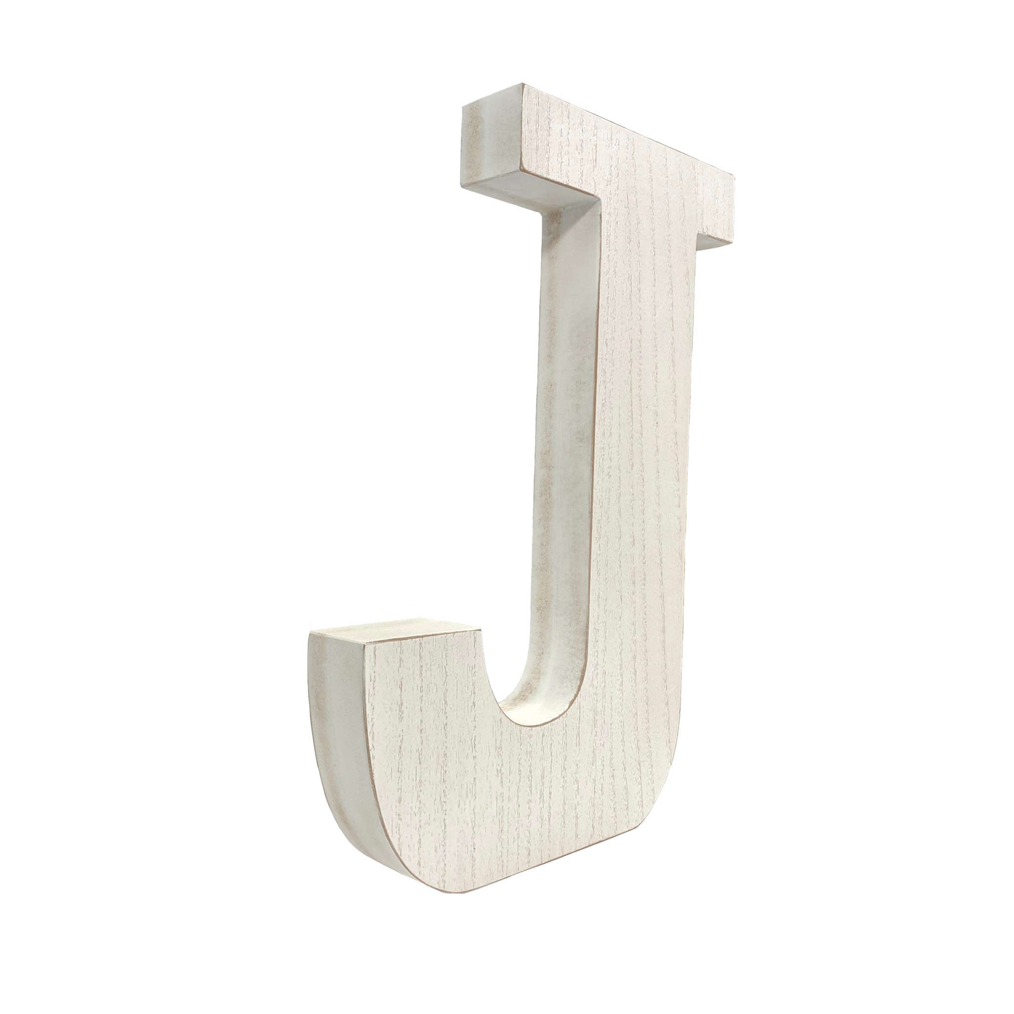 16" Distressed White Wash Wooden Initial Letter J Sculpture