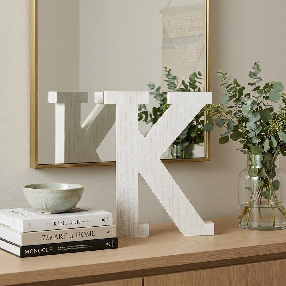 16" White Distressed Wood Letter K Tabletop Sculpture