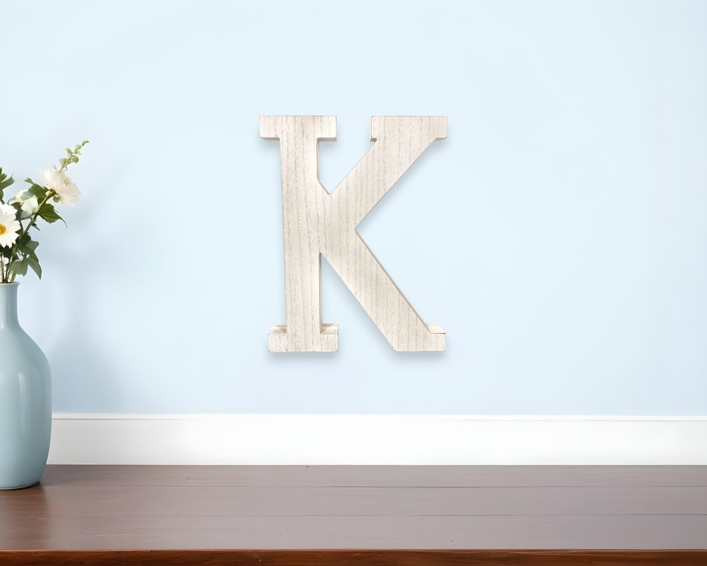 16" White Distressed Wood Letter K Tabletop Sculpture