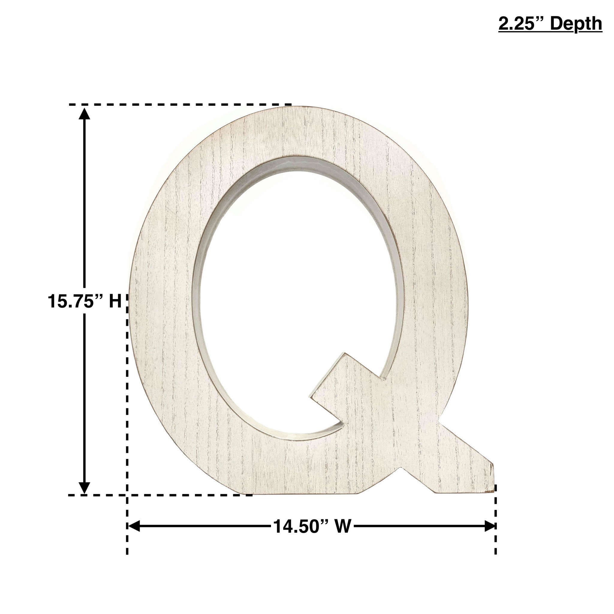 16" Distressed White Wash Wooden Initial Letter Q Sculpture