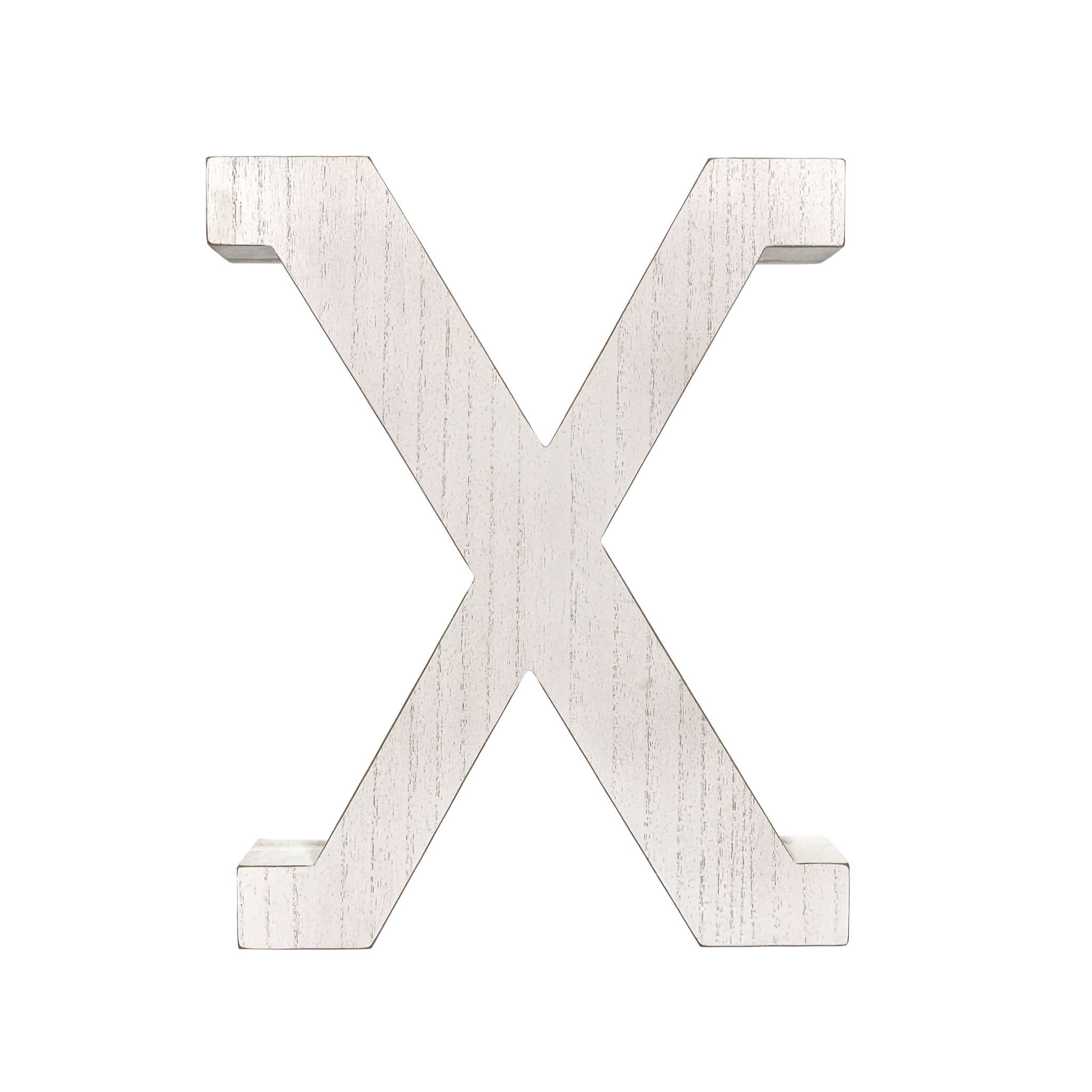 16" Distressed White Wash Wooden Initial Letter X Sculpture