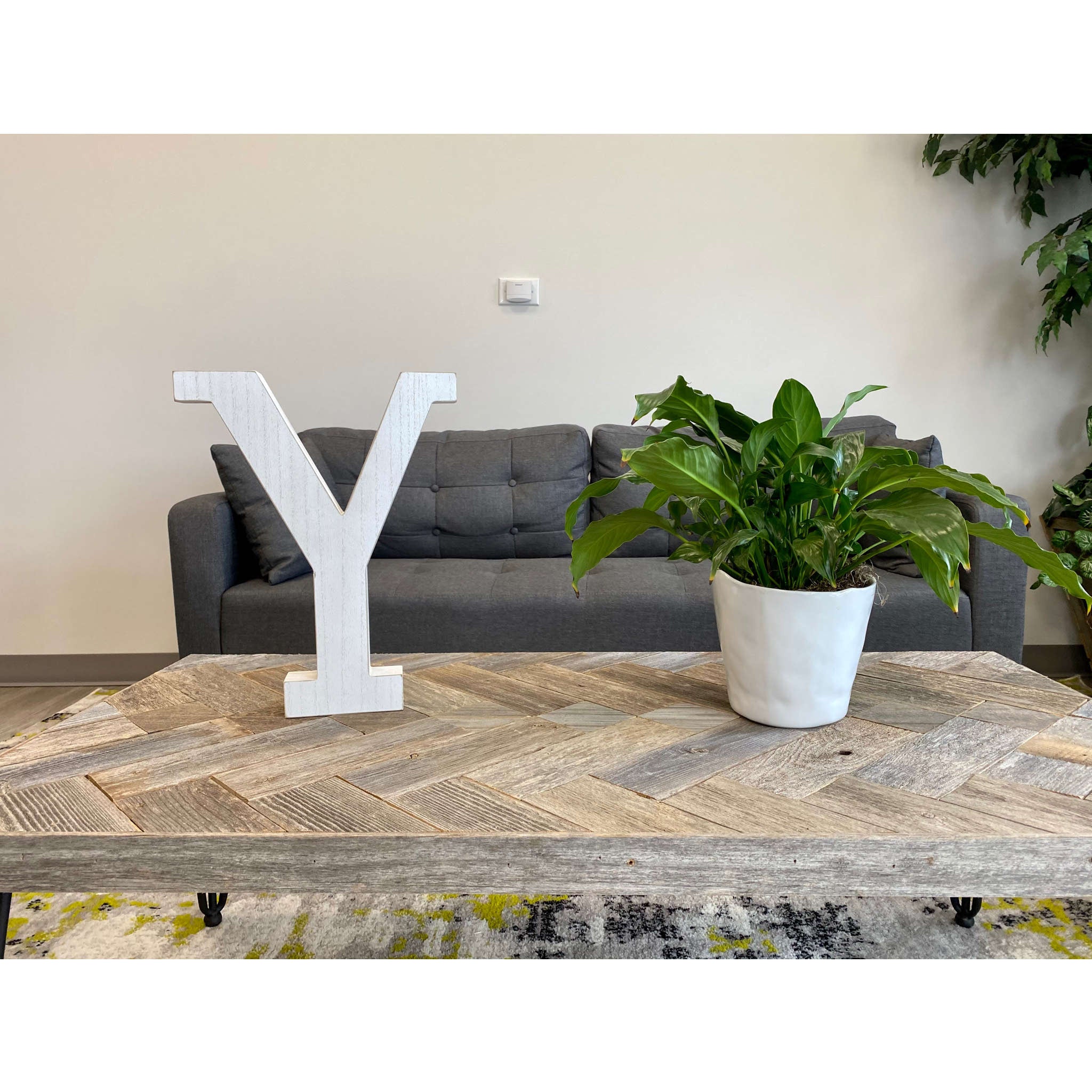 16" Distressed White Wash Wooden Initial Letter Y Sculpture