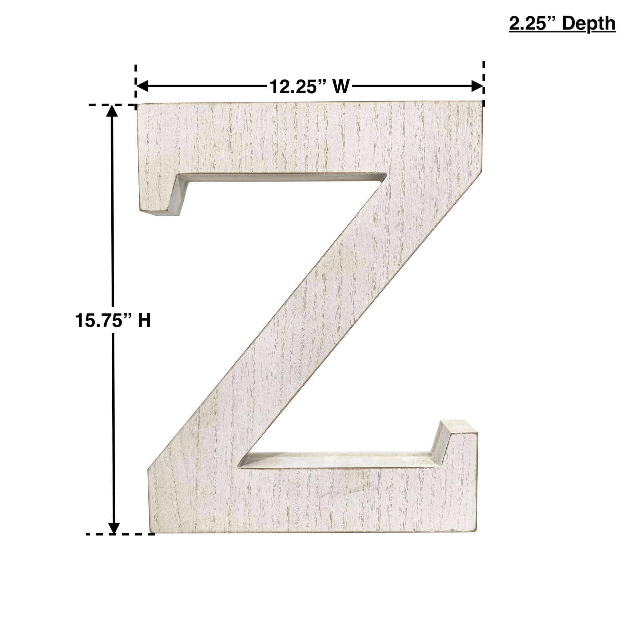 16" Distressed White Wash Wooden Initial Letter Z Sculpture