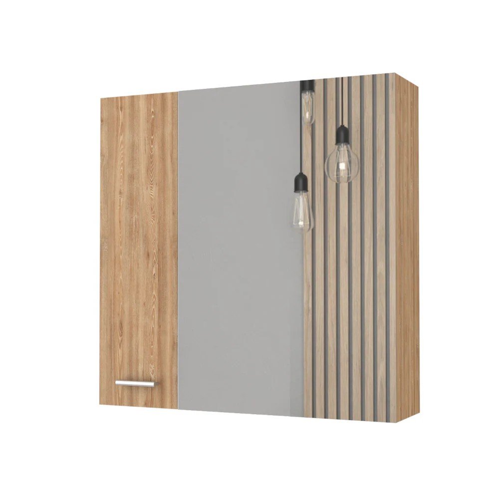 24" Natural Wood Floating Double Door Bathroom Vanity And Medicine Cabinet With Mirror